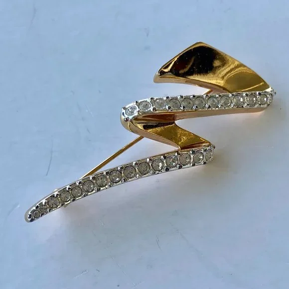 Napier Gold Tone Rhinestone Zig Zag Pin - Picture 1 of 5
